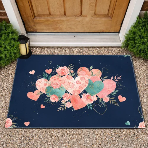 Clustered Hearts Floral Arrangements Leaves Foliage Wispy Outlines - Home Decor Gift Doormat