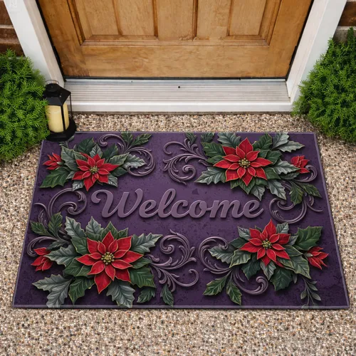 Welcome Poinsettia Floral - Home Decor Gift Doormat