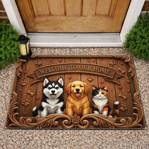 Rustic Pet Puppies Kitten Welcome Home - Farmhouse Home Decor Gift for Dog Cat Lover Doormat