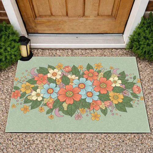 Multi-Petal Floral Leaves Crescent Moons - Home Decor Gift Doormat