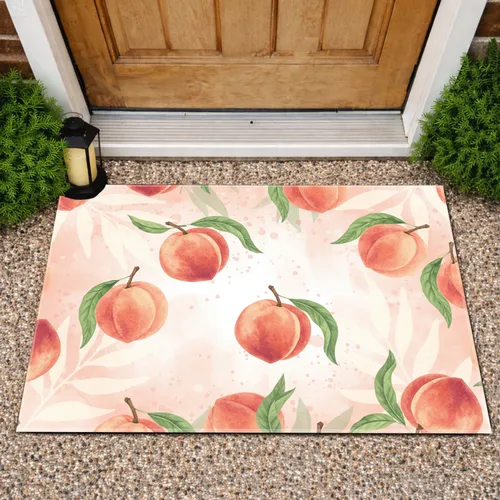 Ripe Botanical Peaches Green Leaves Stems Home Decor Gift Doormat