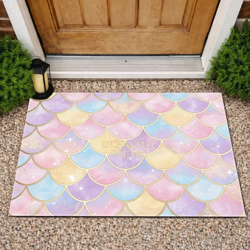 Elaborate Iridescent Mermaid Scales Golden Glitter Shimmer - Home Decor Gift Doormat