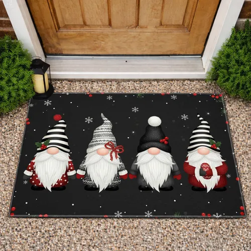 Gnome Snowflakes Winter Berries Evergreen - Winter Holiday Home Decor Doormat