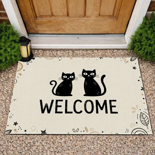 Black Cats Welcome Home Decor Gift for Cat Lover Doormat