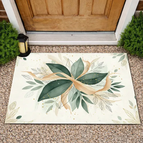 Lush Botanical Leaves Organic Forms Golden Speckles Home Decor Gift Doormat