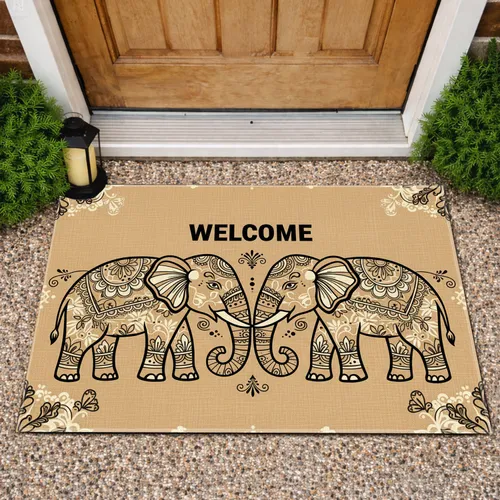 Intricate Elephants Welcome Home Entryway Decor Gift Doormat
