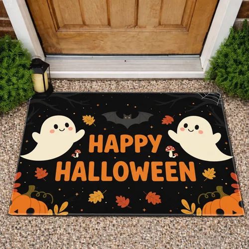 Friendly Ghosts Happy Halloween Carved Pumpkins Bat - Halloween Home Decor Doormat