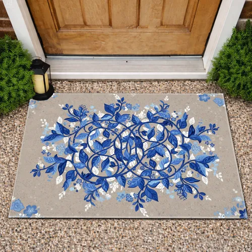 Botanical Vines Leaves Small Circular Flowers Clusters Speckles Home Decor Gift Doormat