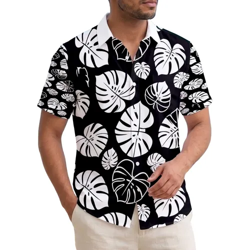 Monstera Deliciosa Leaves Black White - Home Decor Gift for Plant Lover Hawaiian Shirt