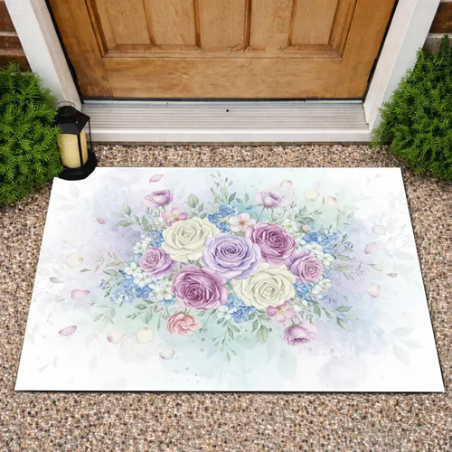 Rose Bouquet Floral Foliage Petals - Home Decor Gift for Flower Lovers Doormat