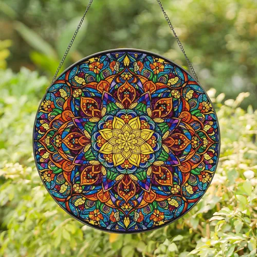Floral Mandala Rosette Petal Lace Leaves Mosaic - Home Decor Gift Stained Glass Suncatcher