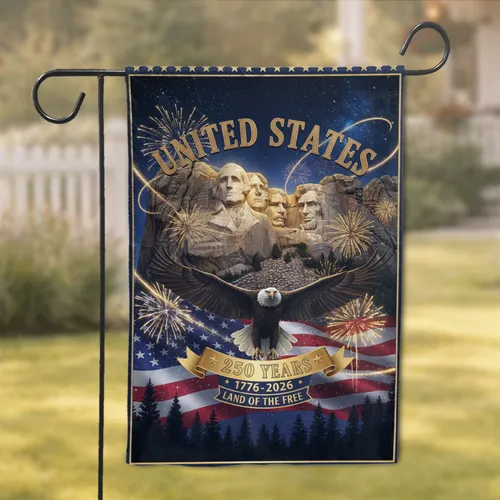 Mount Rushmore Bald Eagle American Flag United States 250 Years - Independence Day Garden Flag