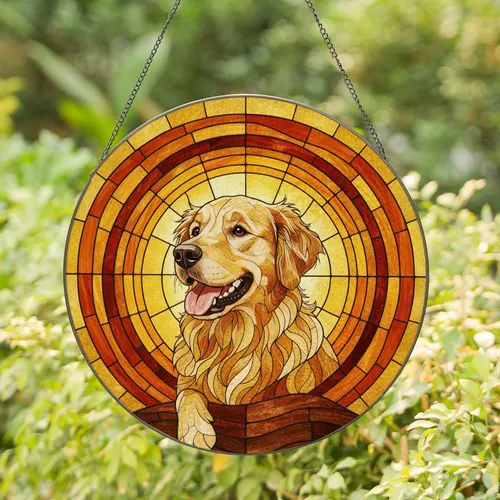 Golden Retriever Smiling Dog - Dog Lover Home Decor Gift Stained Glass Suncatcher