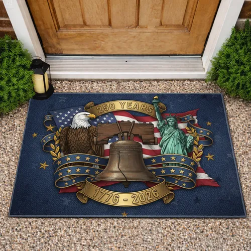 Liberty Bell Bald Eagle Statue of Liberty American Flag - USA 250th Anniversary Gift Doormat