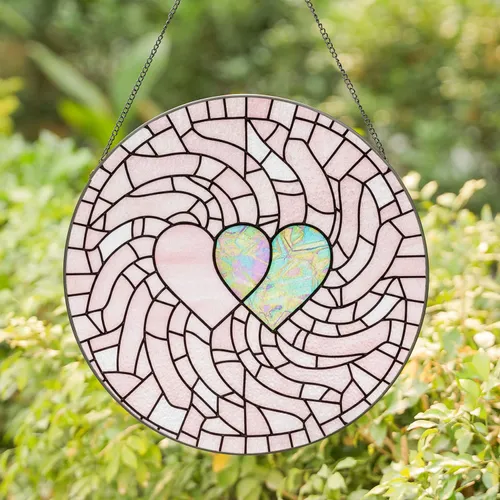 Interlocking Heart Love Symbol - Home Decor Gift for Couples Stained Glass Suncatcher