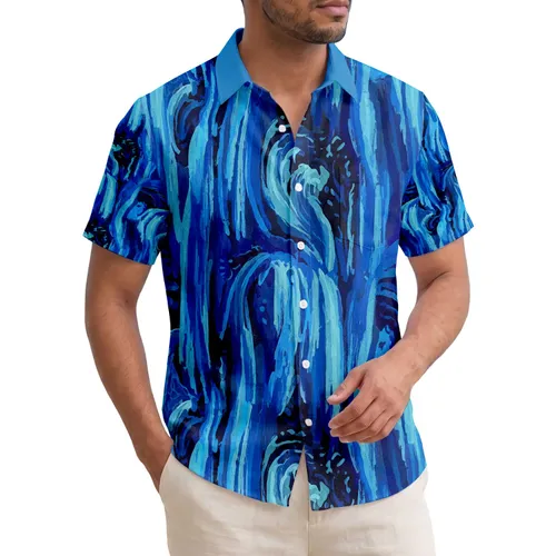 Tropical Hawaiian Ocean Currents Foliage - Beach Vacation Home Decor Gift Hawaiian Shirt