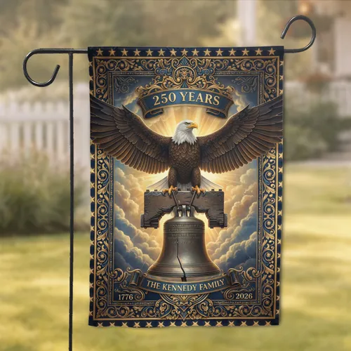 Bald Eagle Liberty Bell 250th Anniversary - Kennedy Family Commemoration Custom Family Name Garden Flag