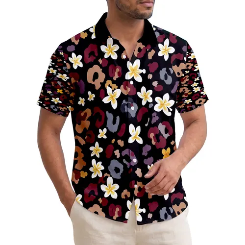 Leopard Spots Five Petal Plumeria Flowers Tropical Bloom Island Home Decor Gift Hawaiian Shirt