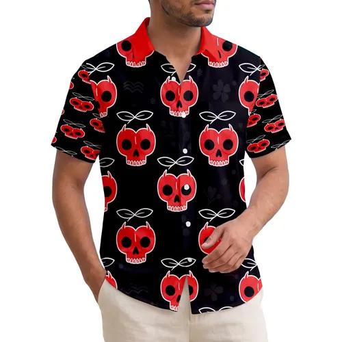 Bright Red Skulls Tropical Leaves - Gothic Summer Vacation Gift Hawaiian Shirt