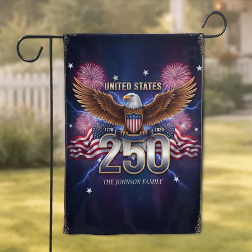 Bald Eagle American Flag 250 - USA 250th Anniversary Independence Day Custom Family Name Garden Flag