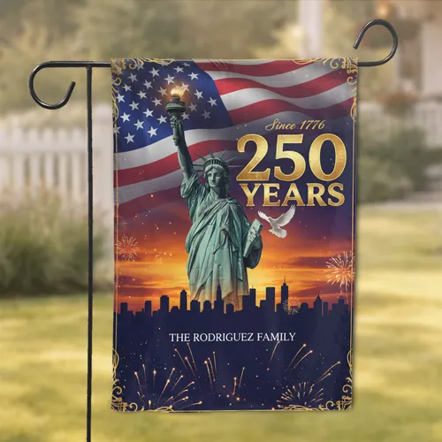 Statue of Liberty American Flag NYC Skyline - 250th Anniversary Independence Day Custom Family Gift Garden Flag