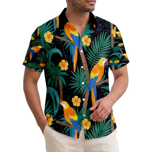 Macaw Parrot Palm Hibiscus Tropical Island Home Decor Gift for Wildlife Lovers Hawaiian Shirt