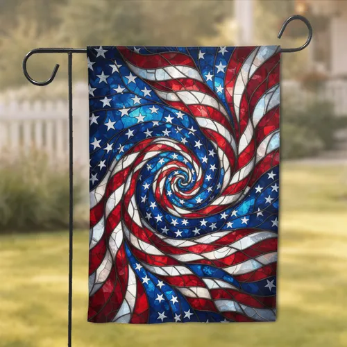 Stained Glass American Flag Swirl - Independence Day Home Decor Gift Garden Flag