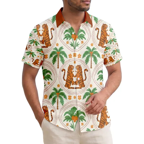 Orange Tigers Heart Tails Palm Tree Tropical Lifestyle Tiger Lover Gift Hawaiian Shirt