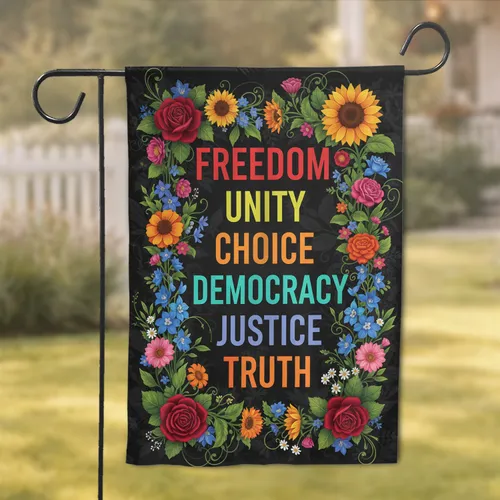 Seven Uplifting Words Realistic Garden Flowers Charcoal Background - Home Decor Gift Garden Flag