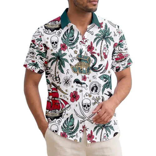 Pirate Captain Skull Crossbones Ship Treasure Tropical Home Decor Gift Hawaiian Shirt