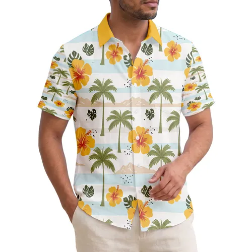 Vibrant Hibiscus Palm Trees Island Ocean Scene - Tropical Home Decor Lifestyle Gift Hawaiian Shirt
