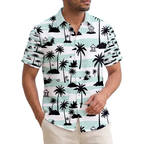 Tropical Palm Trees Huts Aqua Ocean - Home Decor Gift Hawaiian Shirt