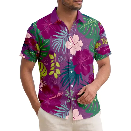 Split Leaf Monstera Palm Frond Hibiscus Floral Tropical - Home Decor Gift Hawaiian Shirt