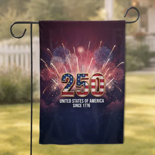 250 American Flag Fireworks 1776 - USA 250th Anniversary Independence Day Garden Flag