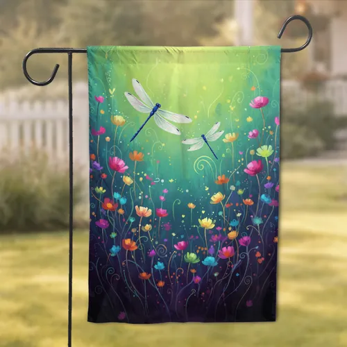 Dragonflies Wildflower Field Glowing Flowers - Wildlife Home Decor Gift Garden Flag