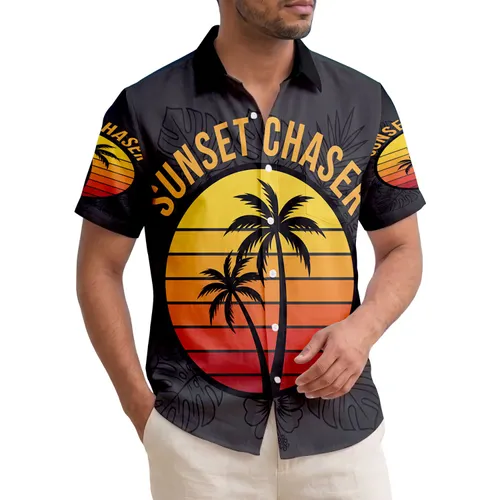 Sunset Chaser Palm Trees Hibiscus - Tropical Summer Vacation Gift Hawaiian Shirt