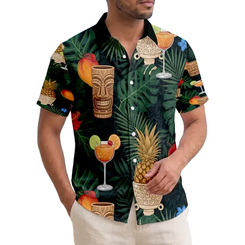 Pineapple Tiki Mugs Tropical Drinks Palm Fronds Hibiscus Flowers Island Home Decor Gift Hawaiian Shirt
