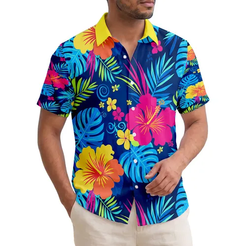 Hot Pink Hibiscus Tropical Palm Monstera Fronds - Summer Lifestyle Decor Gift Hawaiian Shirt