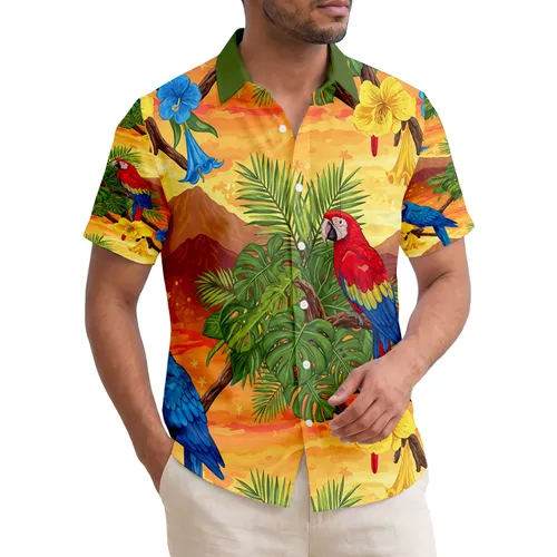 Macaws Palm Trees Tropical Sunset - Tropical Vacation Gift Hawaiian Shirt