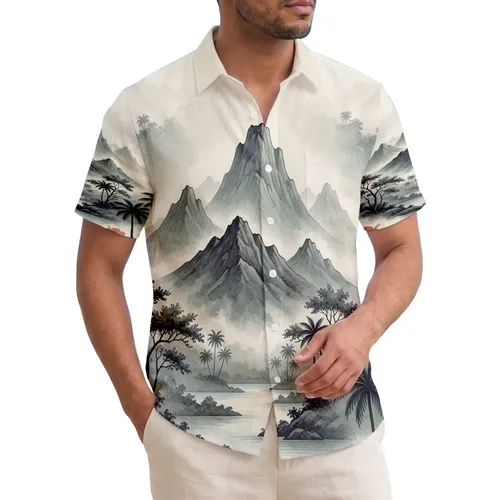 Misty Tropical Mountains Lagoon Banyan Palm Trees Hibiscus - Home Decor Gift Hawaiian Shirt