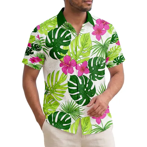 Monstera Palm Broadleaf Fronds Fuchsia Pink Tropical Flowers - Tropical Vacation Lifestyle Gift Hawaiian Shirt
