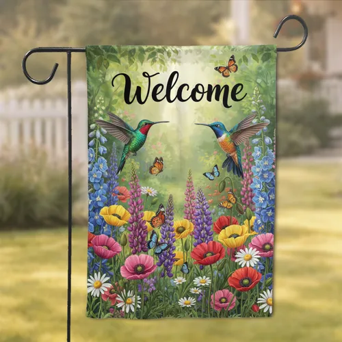Welcome Hummingbirds Garden Flowers - Nature Lover Home Decor Gift Garden Flag
