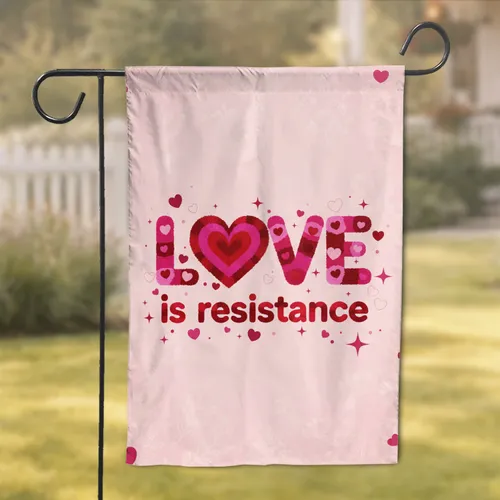 Shag Rug LOVE is Resistance Heart Message Delicate Floral Background - Home Decor Gift Garden Flag