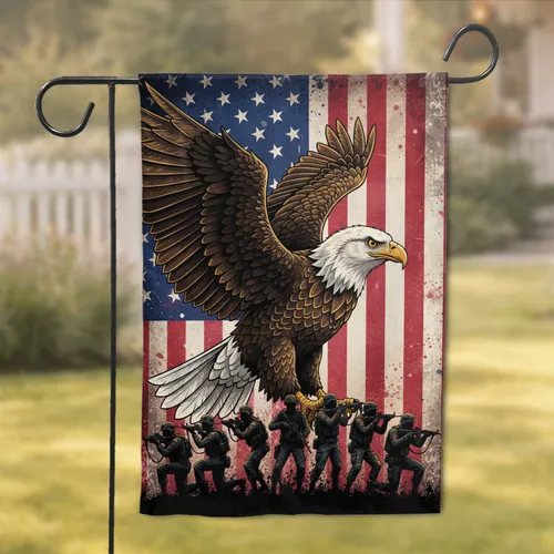 Bald Eagle American Flag Military - Patriotic Home Decor Gift for Veterans Garden Flag