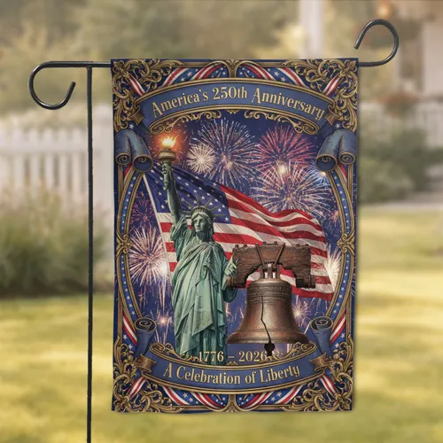 Statue of Liberty American Flag Liberty Bell USA 250th Anniversary Celebration for Veterans Garden Flag