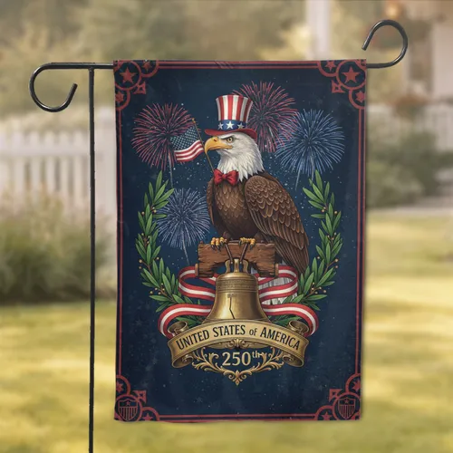 Bald Eagle American Flag Liberty Bell United States 250th Anniversary Independence Day Garden Flag