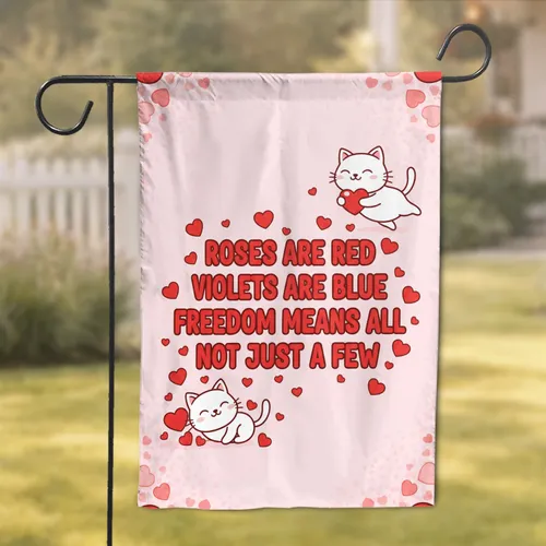 Roses Are Red Poem Cats Red Hearts - Freedom Message Home Decor Gift Garden Flag