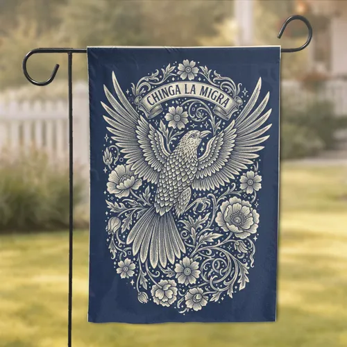 Chinga La Migra Bird Poppy Floral Banner - Statement Home Decor Gift for Activists Garden Flag