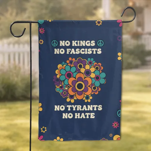 No Kings No Fascists Peace Sign Retro Floral - Anti Tyrant Home Decor Gift Garden Flag