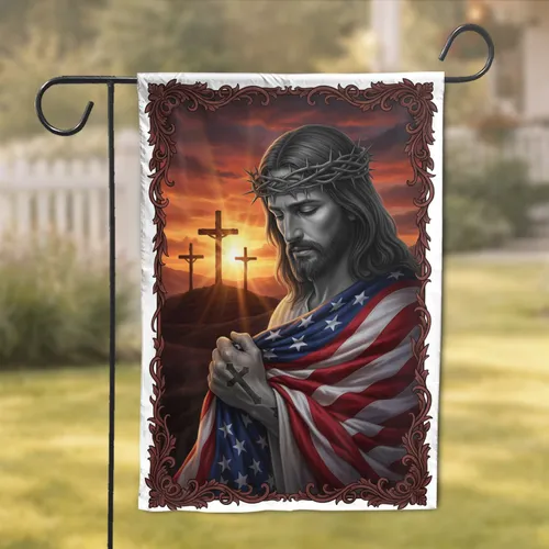 Jesus Christ American Flag Patriotic Home Decor for Christian Believers Garden Flag